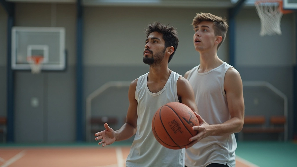 لاعب كرة سلة يتدرب على مهارات التصويب في منشأة حديثة